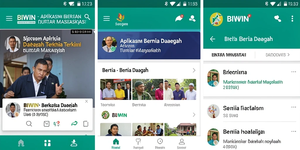 Antarmuka aplikasi BIWIN menampilkan berita terkini dari berbagai daerah.