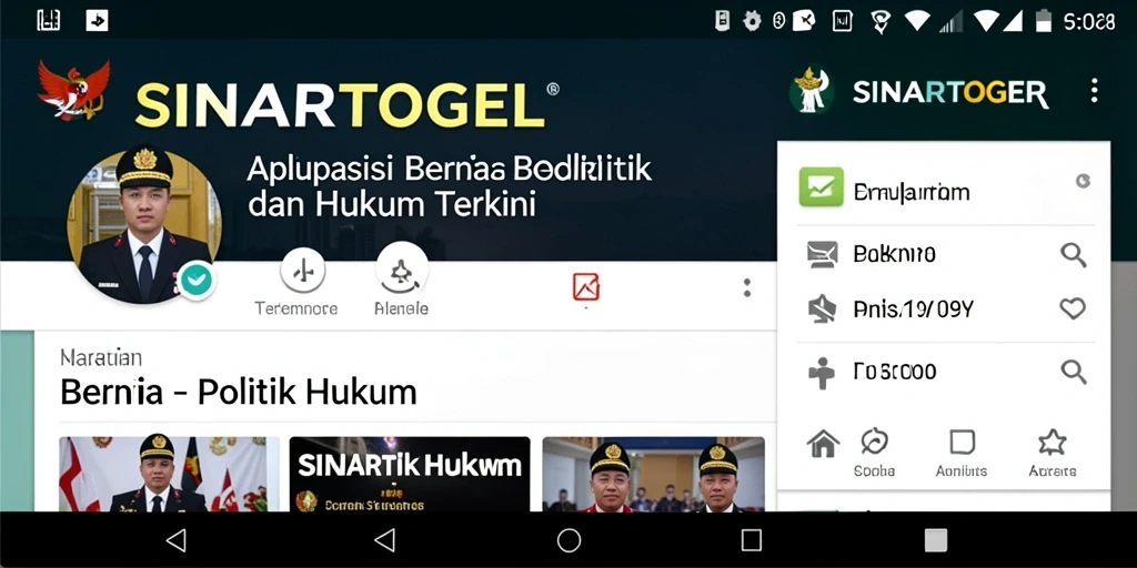 Antarmuka aplikasi SINARTOGEL menampilkan berita politik dan hukum terbaru.
