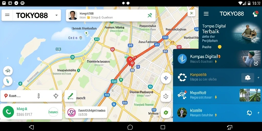 Antarmuka aplikasi TOKYO88 yang menunjukkan kompas digital yang akurat.