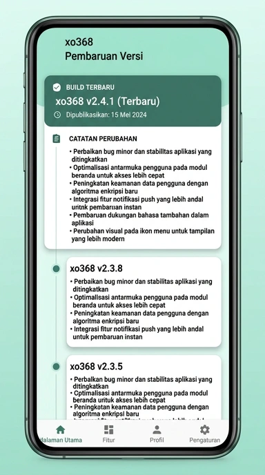 Tampilan riwayat versi xo368